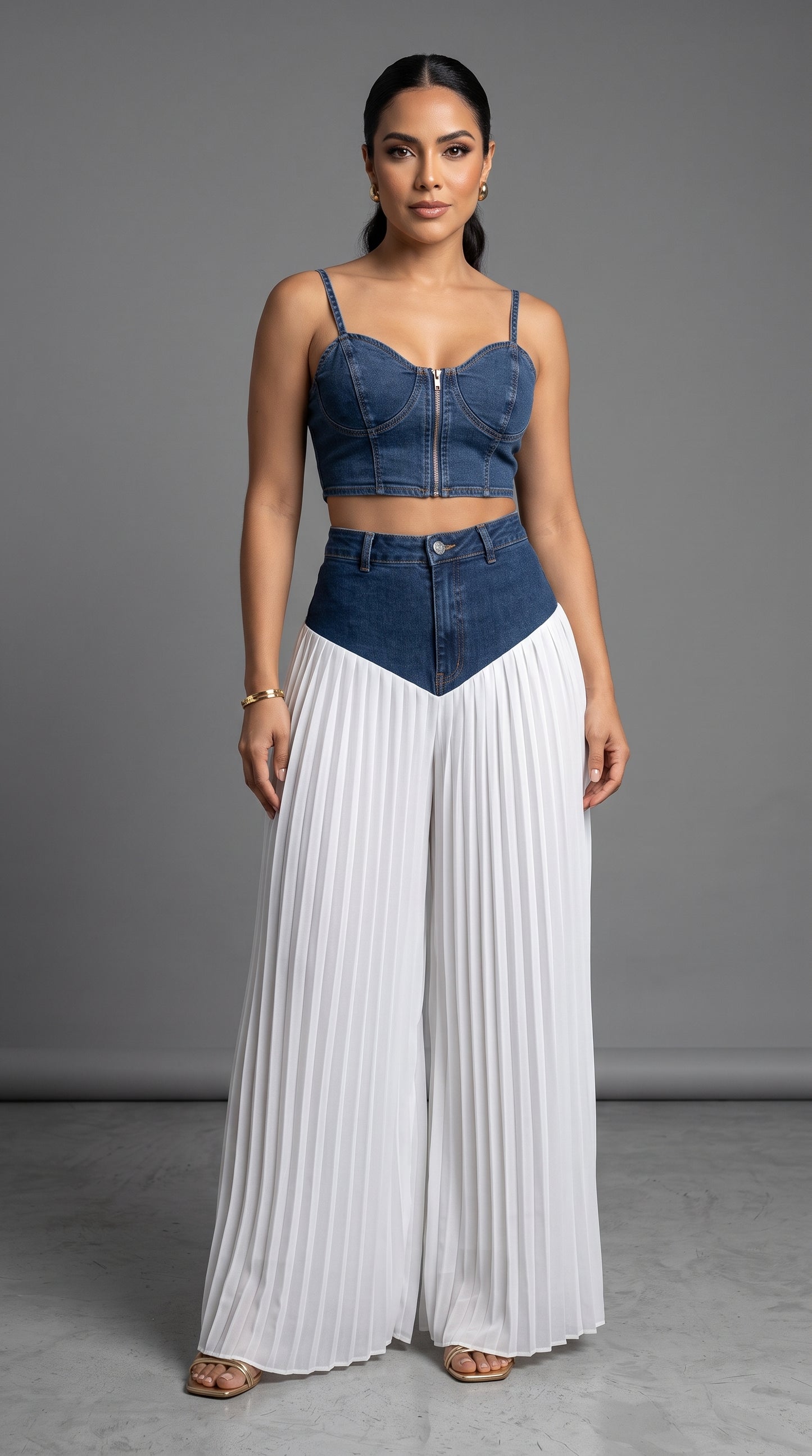 Conjunto de Mezclilla 2 Piezas — Top y Pantalón Palazzo