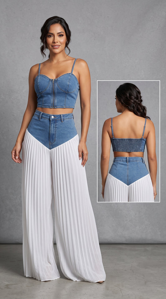 Conjunto de Mezclilla 2 Piezas — Top y Pantalón Palazzo