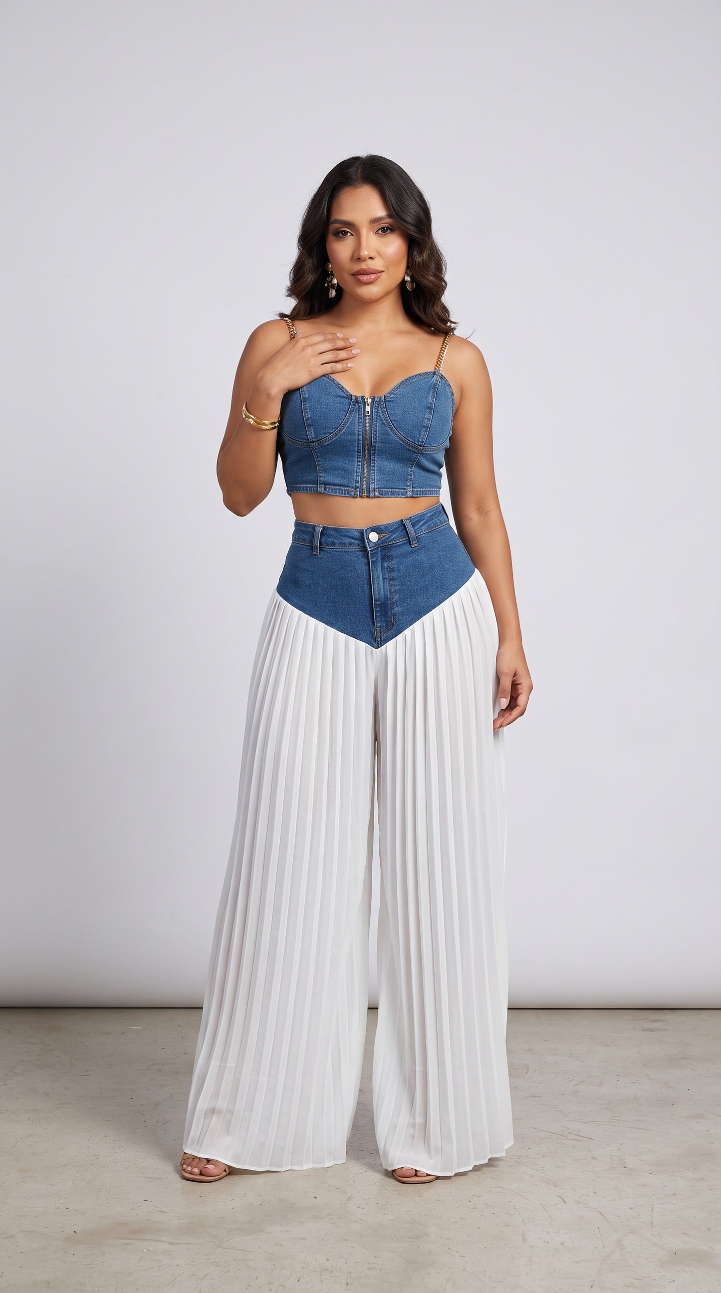 Conjunto de Mezclilla 2 Piezas — Top y Pantalón Palazzo