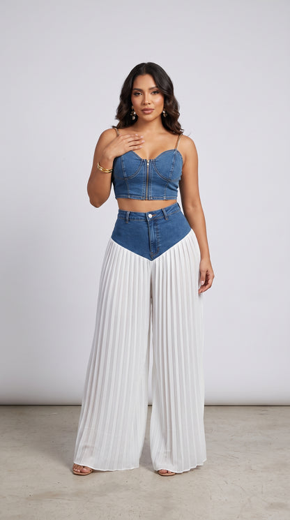 Conjunto de Mezclilla 2 Piezas — Top y Pantalón Palazzo