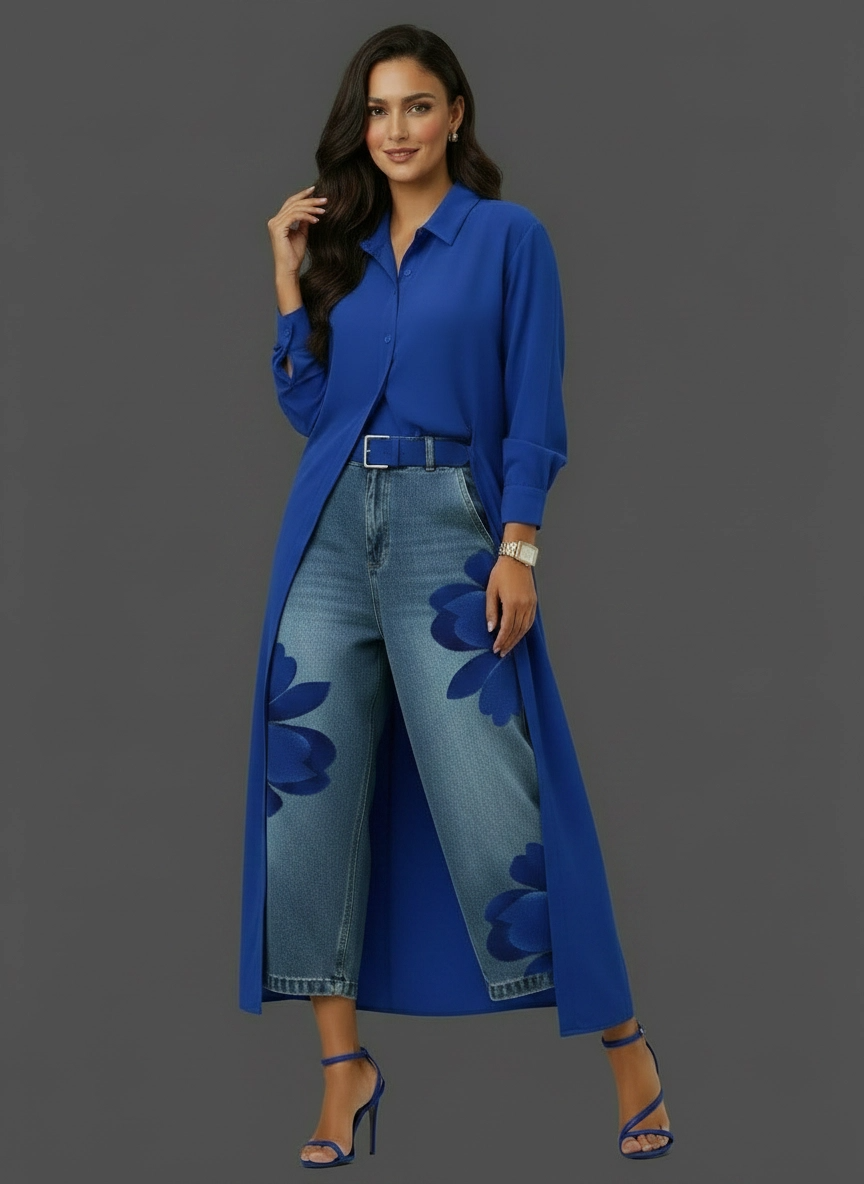 Conjunto de Camisa Larga y Pantalón Floral