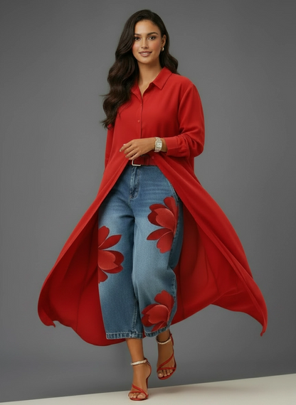 Conjunto de Camisa Larga y Pantalón Floral