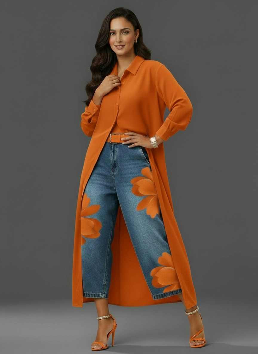 Conjunto de Camisa Larga y Pantalón Floral