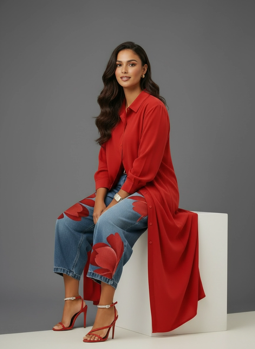 Conjunto de Camisa Larga y Pantalón Floral