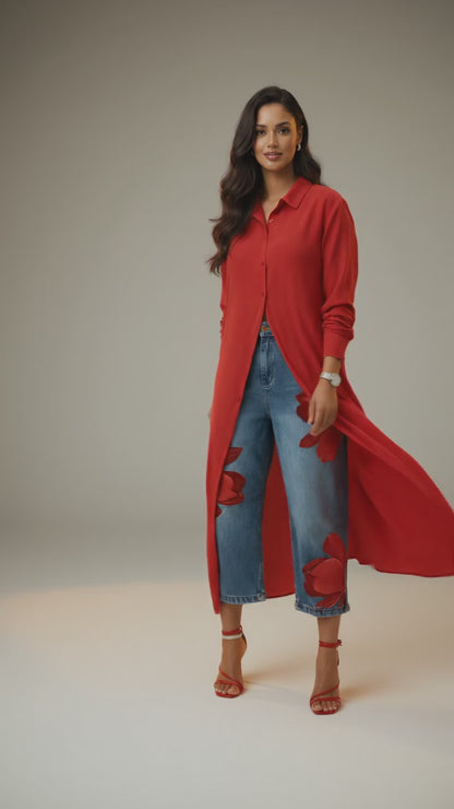 Conjunto de Camisa Larga y Pantalón Floral