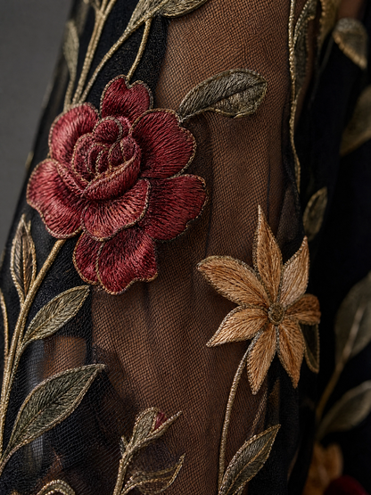 Conjunto de vestido y cárdigan ligero con bordado floral